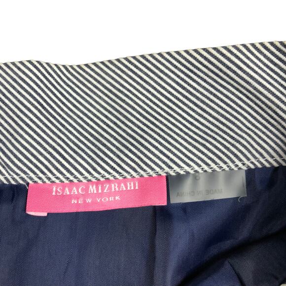 ISAAC MIZRAHI Blue White Striped Lace Pencil Midi Skirt Size 8 NWT - Picture 2 of 5